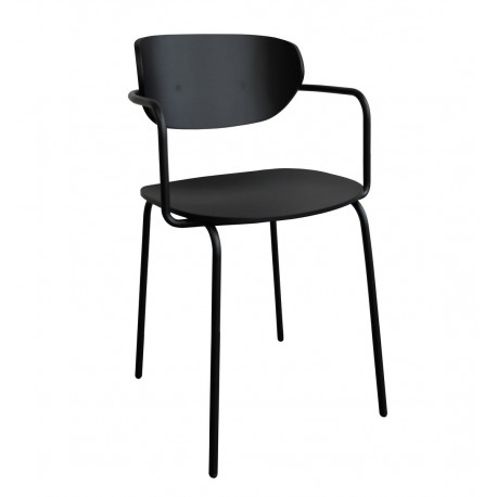 Chaise design épuré avec accoudoirs bois métal Hübsch noir
