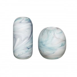 Set aus 2 Hübsch-Glasvasen mit blauem Marmoreffekt