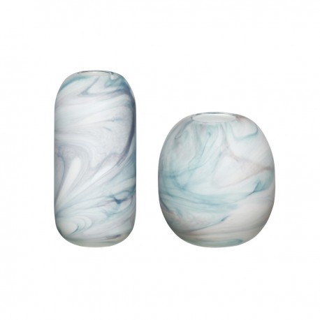 hubsch set de 2 vases verre effet marbre blanc bleu