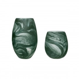 Set mit 2 grünen Hübsch-Glasvasen mit Marmoreffekt