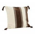 madam stoltz housse de coussin raye marron blanc pompons