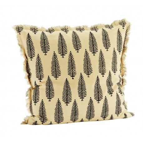 madam stoltz coussin beige imprime vegetal coton 50 x 50 cm