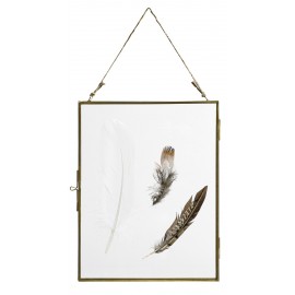 grand cadre photo mural vitre metal dore avec plumes nordal