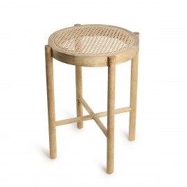 Tabouret rond rétro bois cannage rotin HKliving