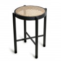 Tabouret rond style retro bois cannage rotin HK Living noir