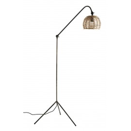 lampadaire fin metal noir abat jour bambou naturel tresse madam stoltz