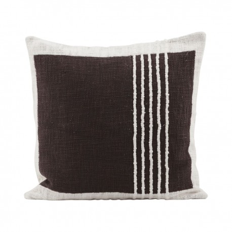 house doctor yarn housse de coussin rayures coton marron 50 x 50 cm