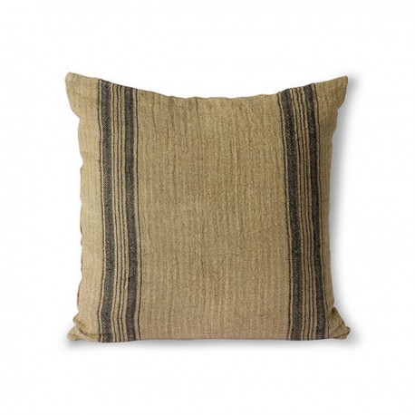 hk living coussin carre lin naturel rayures chatain