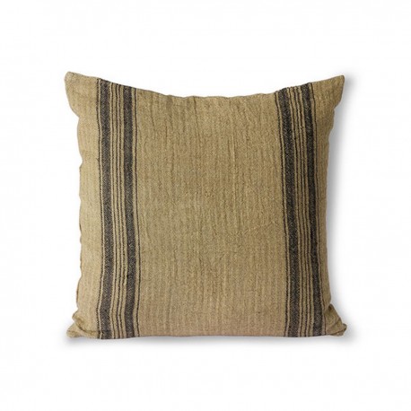 Coussin carré lin naturel rayures HK Living kaki