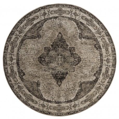 tapis rond style vintage tissage jacquard classique delave gris 140 cm