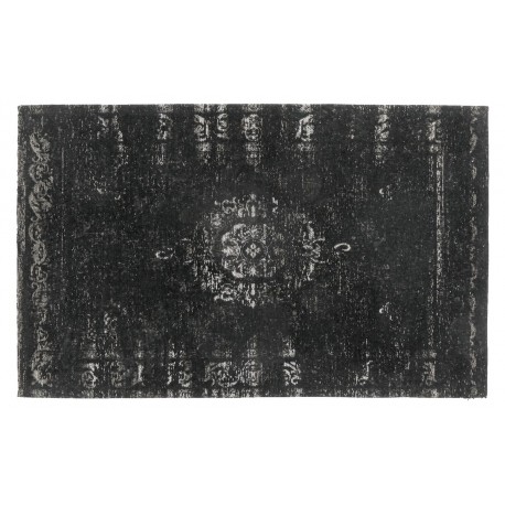 petit tapis descente de lit imprime classique vintage delave noir