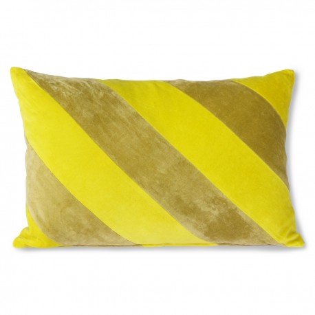 Coussin rectangulaire rayé velours HK Living jaune vert