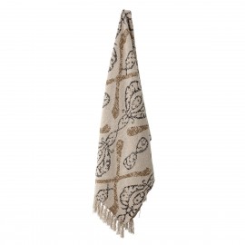 bloomingville plaid deco franges coton recycle imprime blanc ecru