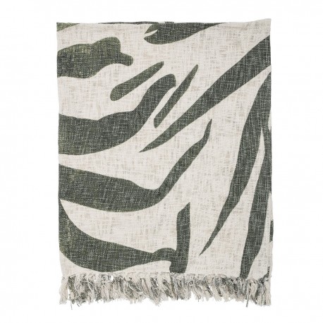bloomingville plaid coton imprime motif vert 130 x 160 cm