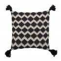 bloomingville coussin carre imprime losanges noir blanc pompons