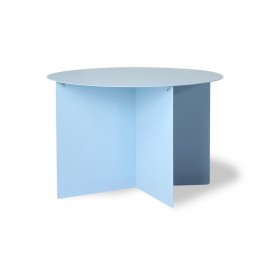 hk living table basse ronde design tole pilee bleu clair