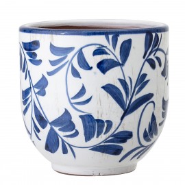 bloomingville cache pot terre cuite style azulejos portugais bleu