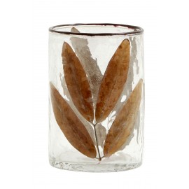 photophore veritables feuilles incrustes dans verre nordal