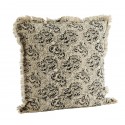 madam stoltz housse coussin franges coton imprime floral gris beige