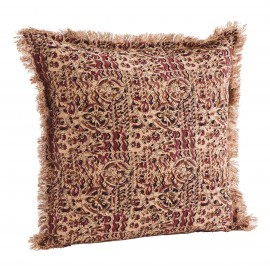 Housse coussin coton imprimé franges Madam Stoltz