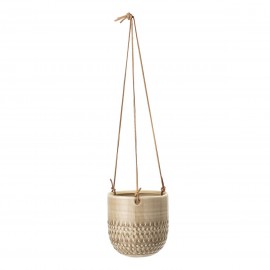 bloomingville cache pot suspendu a suspendre gres beige cuir