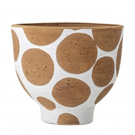 bloomingville cache pot ethnique terre cuite blanc a pois cuite