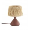 madam stoltz lampe de table metal rouge abat jour raphia naturel