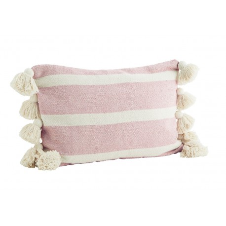 Housse coussin rectangulaire rayé pompons Madam Stoltz rose