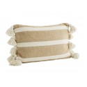 madam stoltz coussin rectangulaire raye beige gros pompons coton