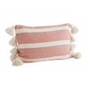 madam stoltz coussin rectangulaire coton raye pompons rose corail