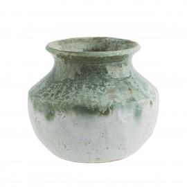 vase boule gres emaille bicolore vert style brut artisanal vintage