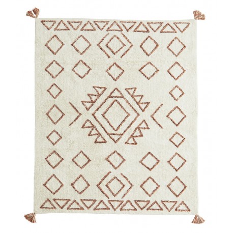 madam stoltz tapis tufte ecru motif geometrique orange 140 x 200 cm