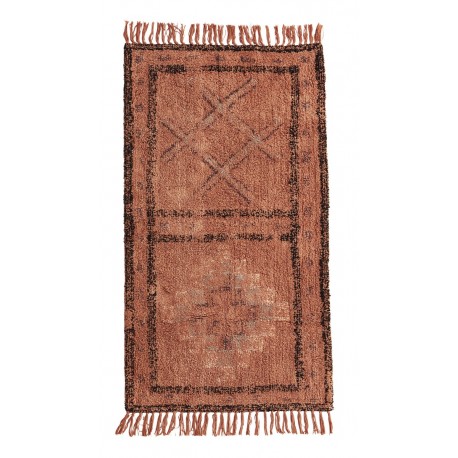 madam stoltz tapis tufte orange franges motif ethnique 70 x 140 cm