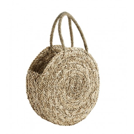 Panier rond jonc naturel et blanc de Madam Stoltz