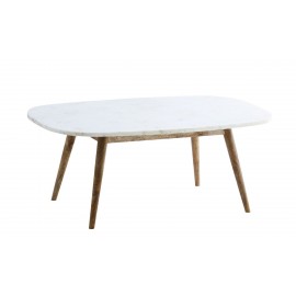 madam stoltz table basse rectangulaire plateau marbre blanc pieds bois