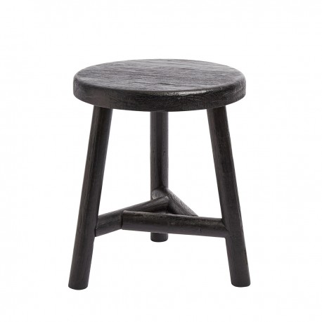 Tabouret rond bois teck Muubs Benji noir