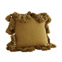 madam stoltz housse coussin carree pompons jaune moutarde 45 x 45 cm