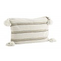 madam stoltz housse coussin rectangulaire coton raye blanc ecru pompon