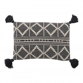 bloomingville coussin rectangulaire imprime noir blanc pompons