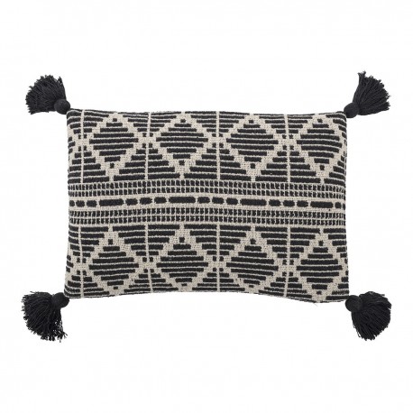 bloomingville coussin rectangulaire imprime noir blanc pompons