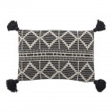 bloomingville coussin rectangulaire imprime noir blanc pompons