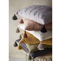 madam stoltz coussin brode gris pompons coton lin 50 x 50 cm