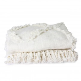 hk living jete de lit coton motif tufte blanc franges 270 x 270 cm