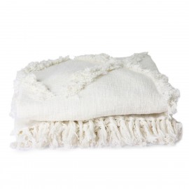 Jeté de lit coton motif tufté franges HKliving