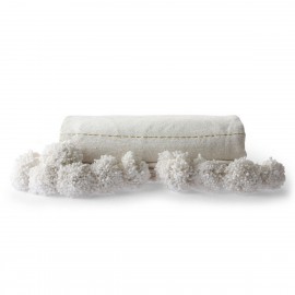 hk living couvre lit coton blanc fil dore pompons 130 x 170 cm