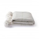 hk living couvre lit coton blanc fil dore pompons