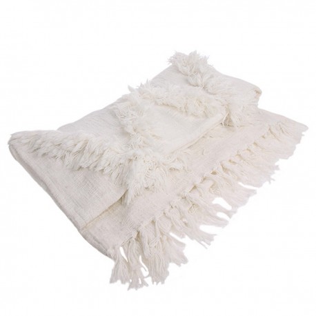 hk living plaid blanc coton motif tufte franges 130 x 150 cm