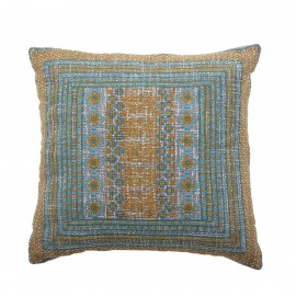 bloomingville coussin style broderie bleu jaune jero 40 x 40 cm