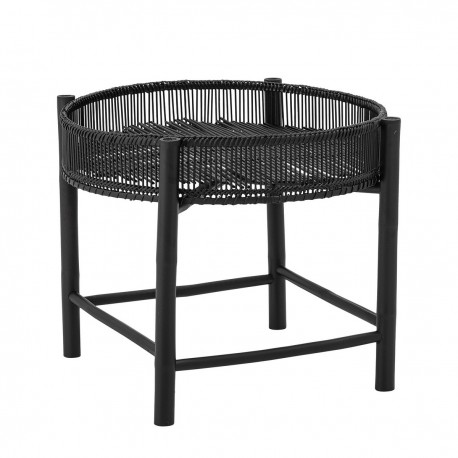 bloomingville table basse ronde noire bois bambou plateau amovible