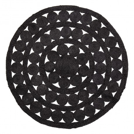 bloomingville tapis rond jute noir ajoure petits cercles